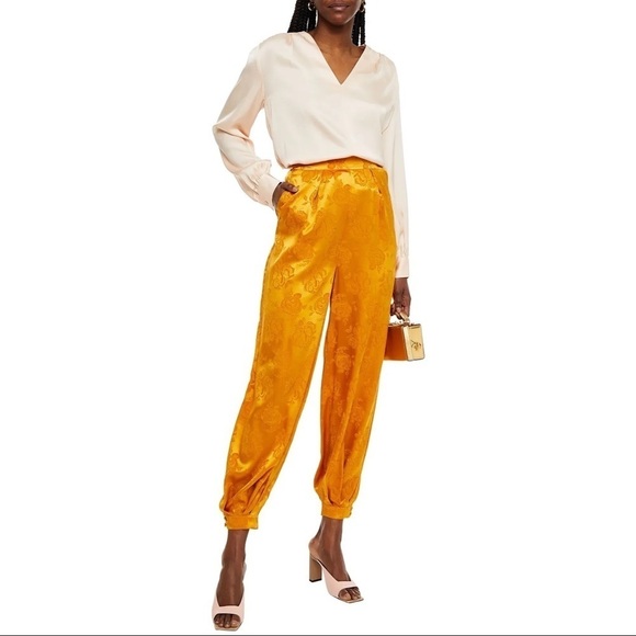 Ronny Kobo Collection Pants - Nwt Ronny Kobo Kristine Gold Silk Blend Satin Jacquard Tapered Pants Revolve